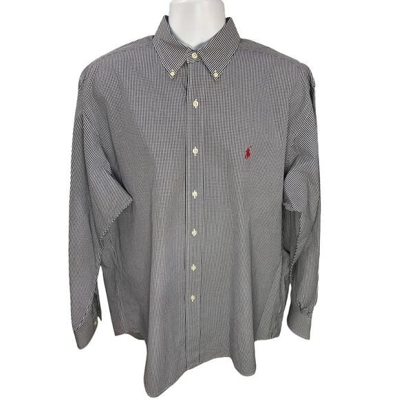 Polo Ralph Lauren Blake Dress Shirt Black & White Two-Ply Cotton Large 27x33 - Picture 1 of 9